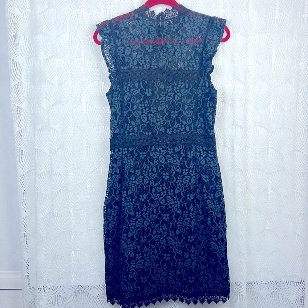 Zara lace dress midi bodycon navy blue sleeveless fitted black label  Sz. L - Picture 3 of 15